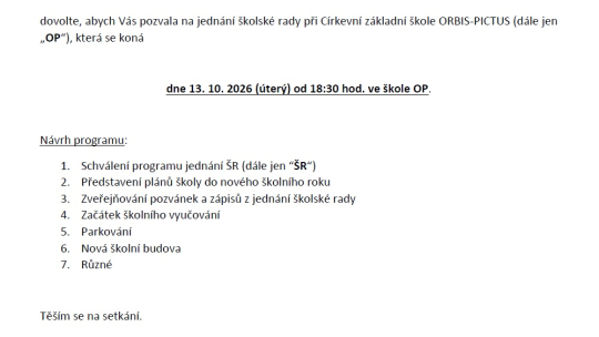 Pozvánka na jednání ŠR